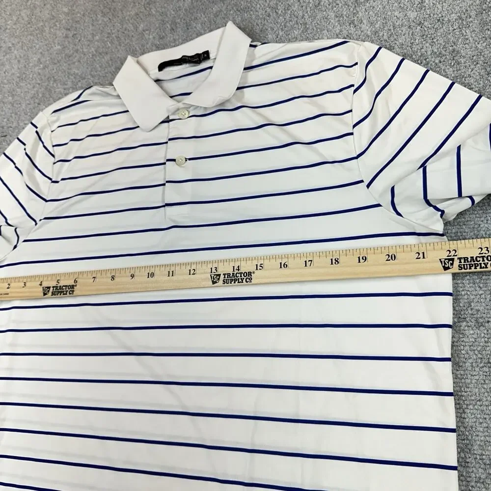 RLX Ralph Lauren Golf Polo Shirt Mens M White Blue Stripe Stretch Performance